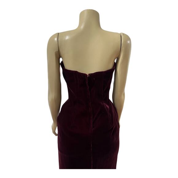 Vintage 80s Victor Costa Burgundy Velvet Strapless Cocktail Dress - Picture 7 of 14